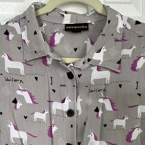 NOOWORKS unicorn Joyce button up shirt EUC